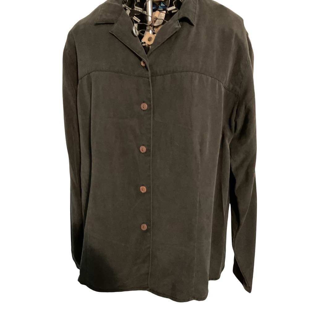 KAVU Button Up Shirt Tencel Lyocell Black Long Sleeve Women's Medium